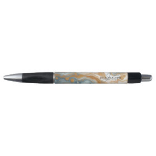 Peach Orange Teal Blue Gold Marble Art Pattern Pen