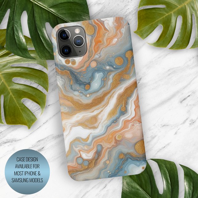 Peach Orange Teal Blue White Gold Marble Pattern iPhone Case (Creator Uploaded)