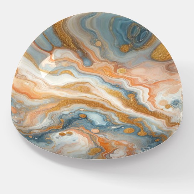 Peach Orange Teal Blue White Gold Marble Pattern Paperweight (Angled)