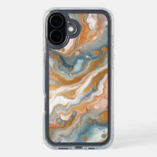 Peach Orange Teal Blue White Gold Marble Pattern iPhone 16 Plus Case