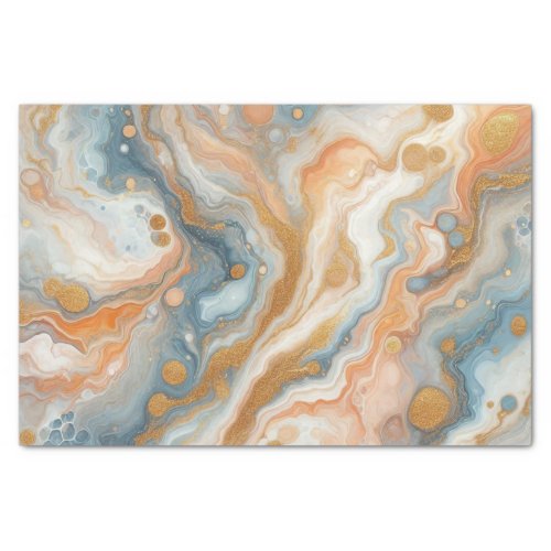 Peach Orange Teal Blue White Gold Marble Pattern Tissue Paper