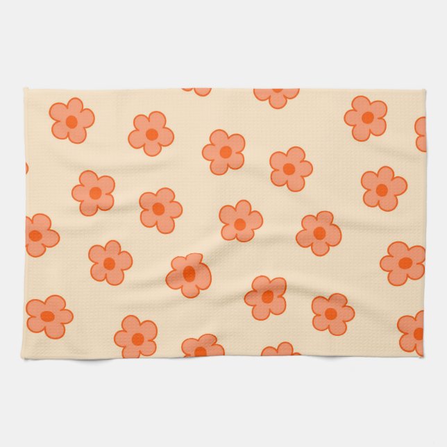 Peach Orange Tropical Floral Botanical Summer Kitchen Towel (Horizontal)