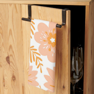 Peach Orange Tropical Floral Botanical Summer Kitchen Towel