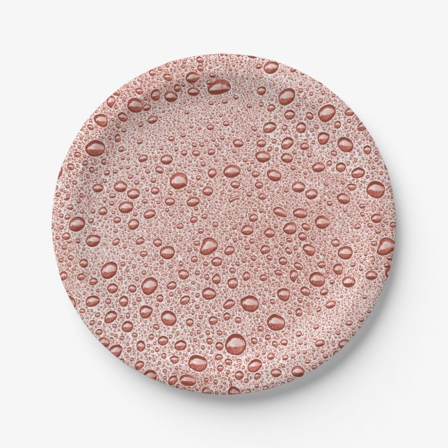 Peach orange water droplets paper plates (Front)