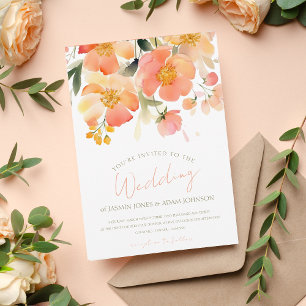Peach Orange Watercolor Floral Wedding Invitation