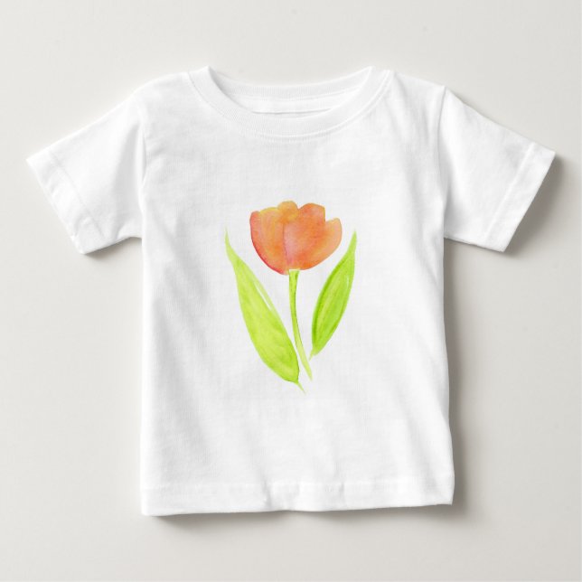 'Peach Orange Watercolor Tulip'  Baby T-Shirt (Front)