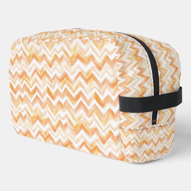 Peach Orange White Zig Zag Stripes Dopp Kit (Left Corner)