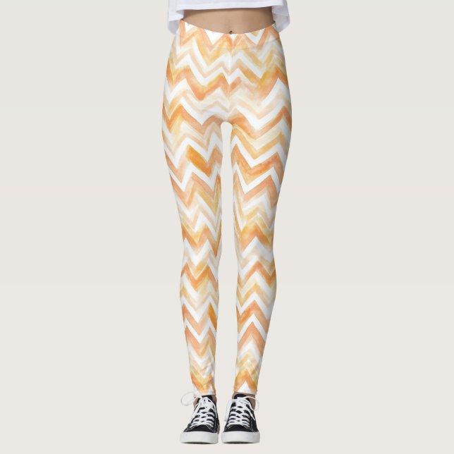 Peach Orange White Zigzag Stripes Leggings (Front)