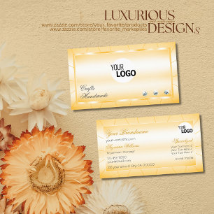 Peach Orange with Diamonds and Logo Glamorous Business Card