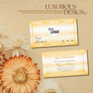 Peach Orange with Diamonds and Logo Glamour Business Card