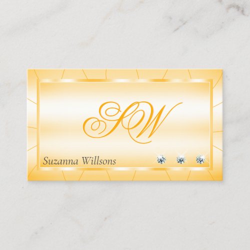 Peach Orange with Diamonds and Monogram Glamour Business Card