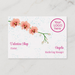Peach Orchid Flowers Blue Splash Background Business Card