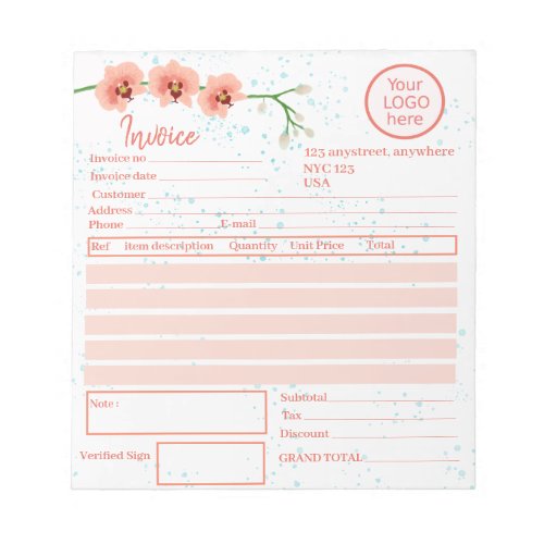 Peach Orchid Flowers Florist Invoice Notepad