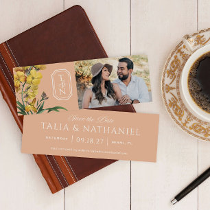 Peach Orchid Monogram Save the Date Photo Bookmark