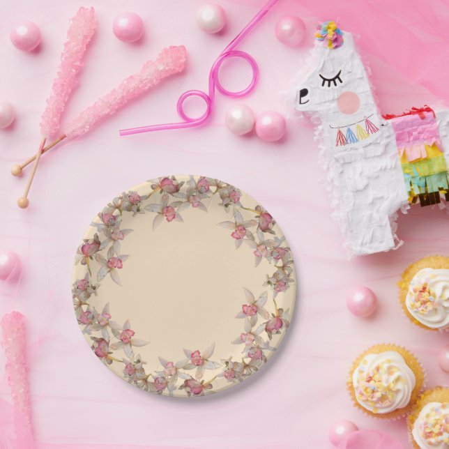 Peach Orchids,  Paper Plates (Party)