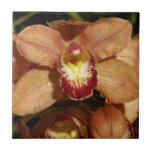 Peach Orchids with Raindrops Ceramic Tile