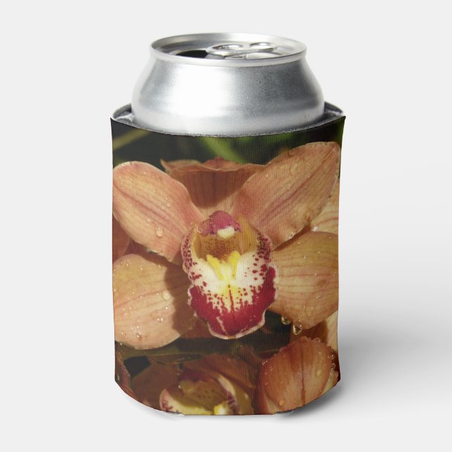 Peach Orchids with Raindrops Floral Can Cooler (Can Front)