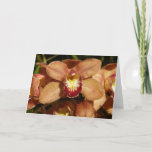 Peach Orchids with Raindrops Floral Card