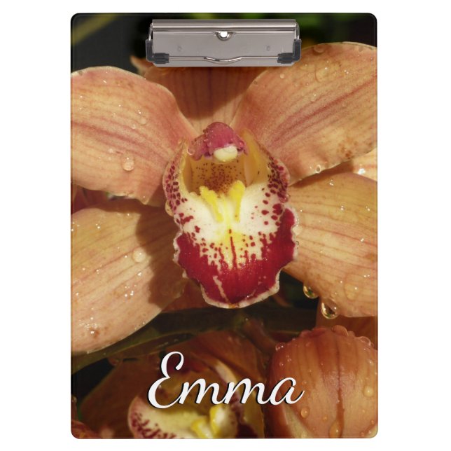 Peach Orchids with Raindrops Floral Clipboard (Front)