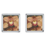 Peach Orchids with Raindrops Floral Cufflinks