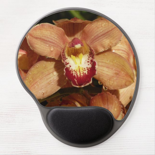 Peach Orchids with Raindrops Floral Gel Mouse Pad (Front)
