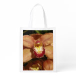 Peach Orchids with Raindrops Floral Grocery Bag