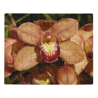 Peach Orchids with Raindrops Floral Jigsaw Puzzle
