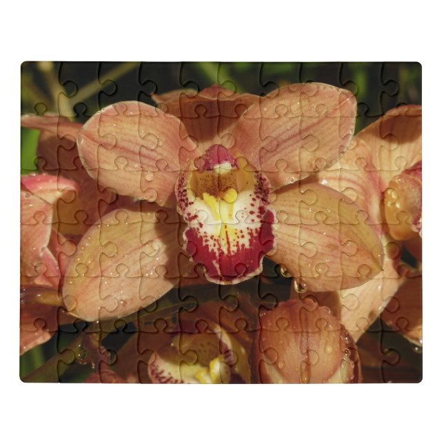 Peach Orchids with Raindrops Floral Jigsaw Puzzle (Puzzle Horizontal)