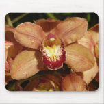 Peach Orchids with Raindrops Floral Mouse Pad