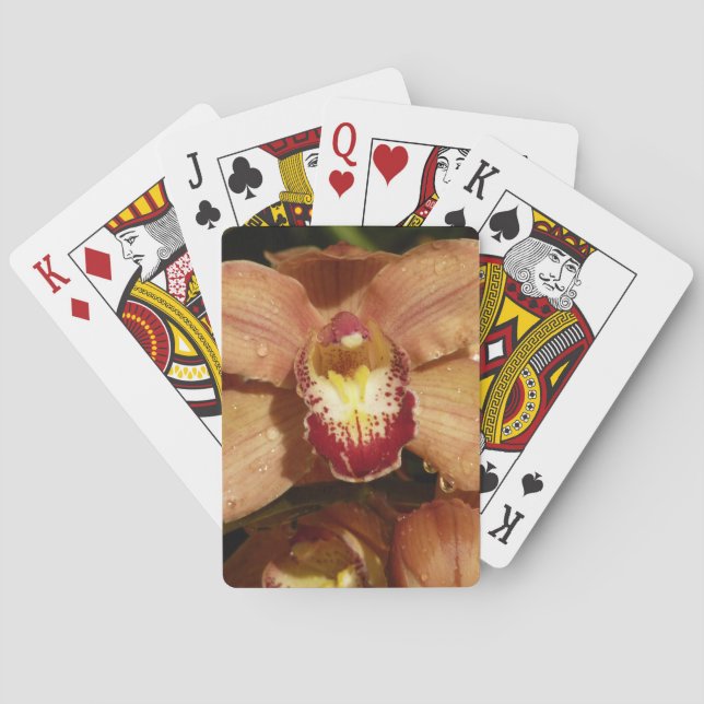 Peach Orchids with Raindrops Floral Poker Cards (Back)
