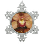 Peach Orchids with Raindrops Floral Snowflake Pewter Christmas Ornament