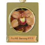Peach Orchids with Raindrops Gold Plated Banner Ornament