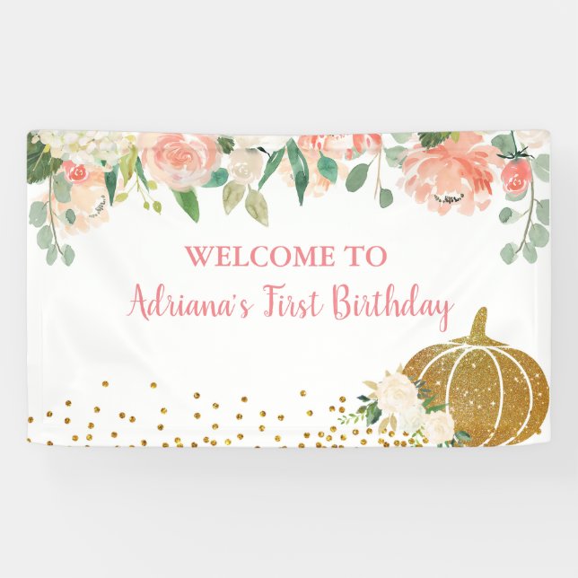 Peach Our Little Pumpkin Birthday Large Banner (Horizontal)
