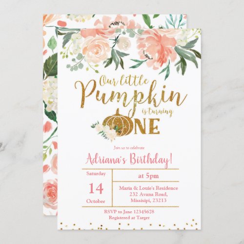 Peach Our Little Pumpkin Is Turning One Invitation