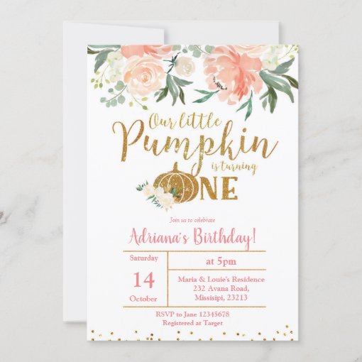 Peach Our Little Pumpkin Is Turning One Invitation | Zazzle