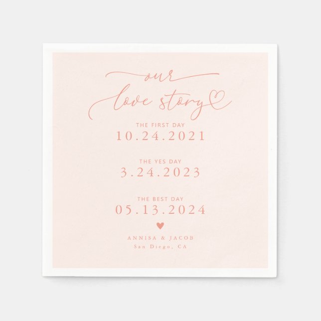 Peach Our Love Story Elegant Script Wedding Napkins (Front)