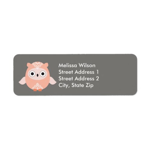Peach Owl Charcoal Gray Return Address Labels