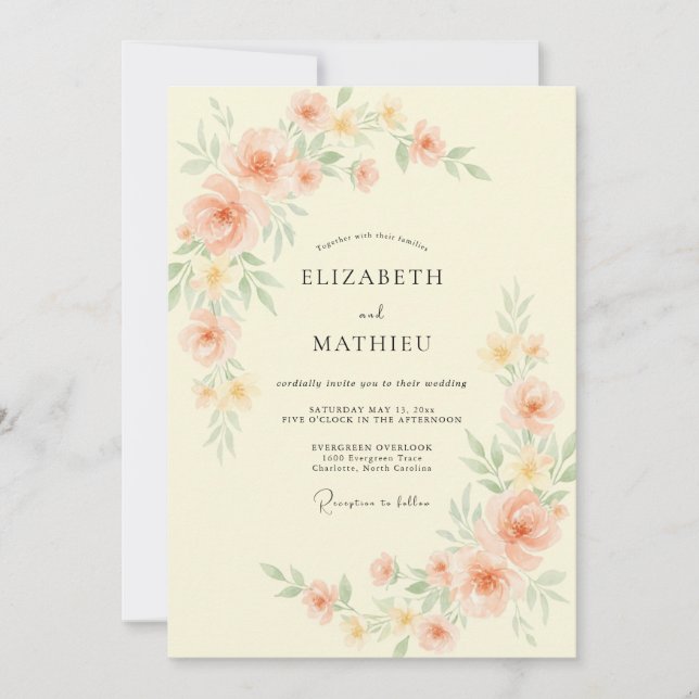 Peach Painted Blossom Wedding Invitation (Front)
