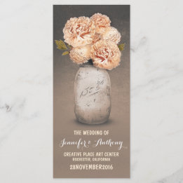 Peach painted mason jar wedding programs