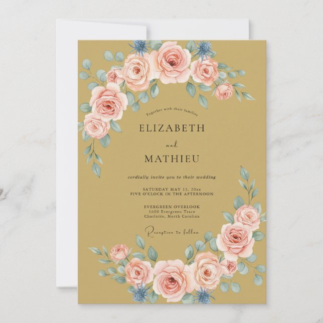 Peach Painterly Flourish Wedding Invitation (Front)