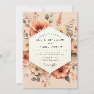 Peach Painterly Poppy Wedding Invitation