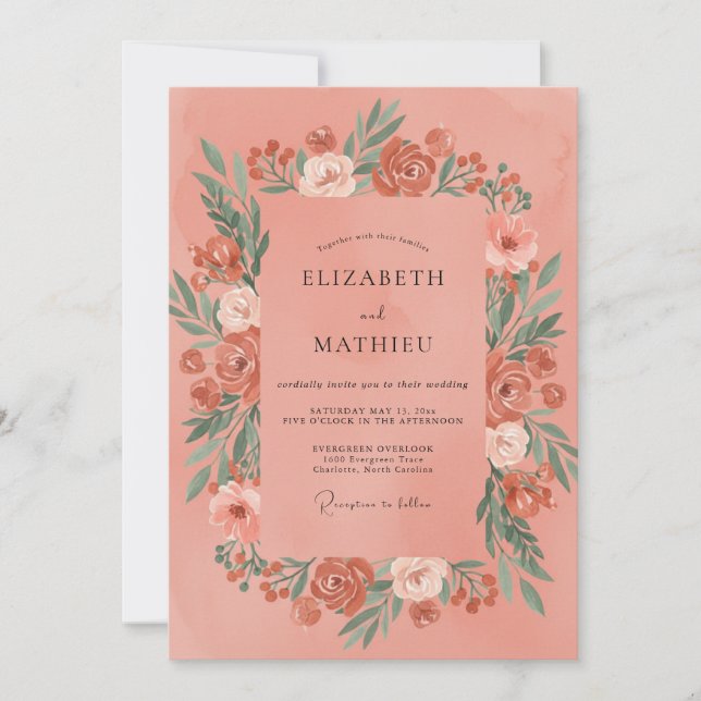 Peach Painterly Spring Wedding Invitation (Front)
