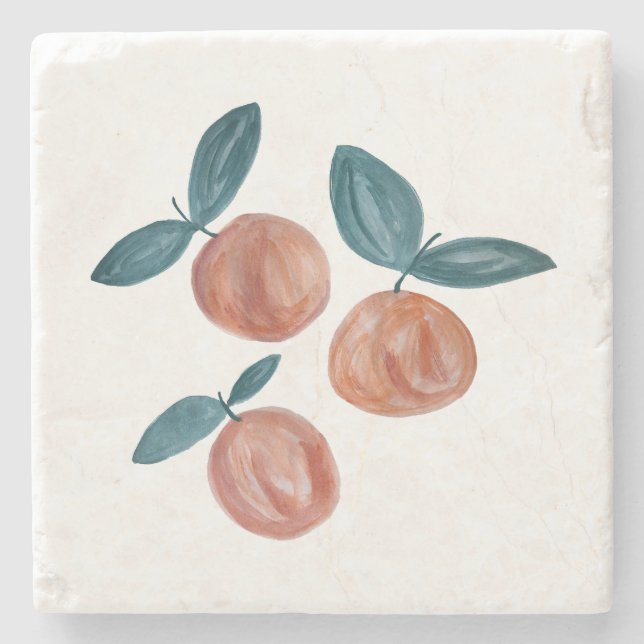 Peach Painting Fruit Art Stone Coaster (Front)