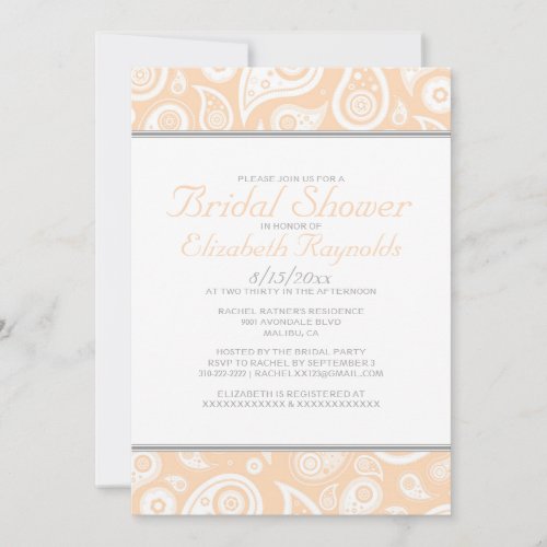 Peach Paisley Bridal Shower Invitations