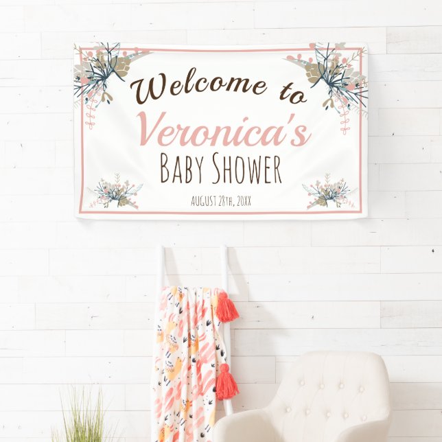 Peach Pastel Botanical Baby Shower Welcome Banner (Insitu)