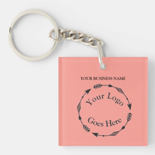 Peach Pastel Colored Logo and QR code Acrylic Keychain