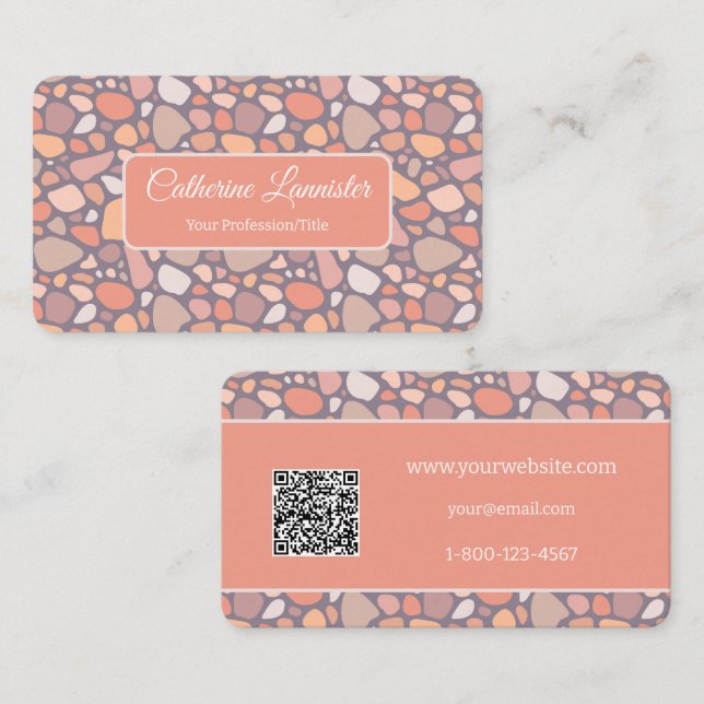 Peach Pastel Conglomerate Stone QR Code Business Card (Front/Back)