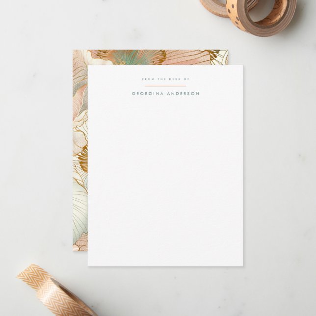 Peach Pastel Floral Personal Stationery Note Card (Front/Back In Situ)