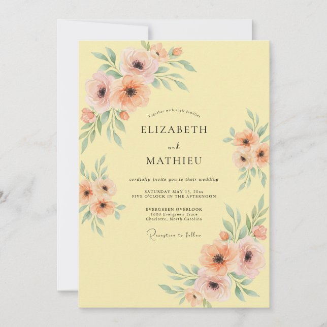 Peach Pastel Floral Romance Wedding Invitation (Front)