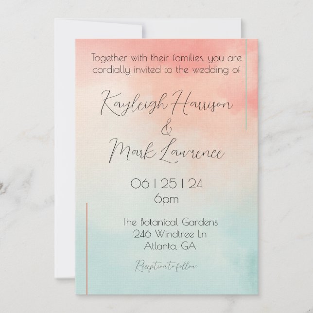 Peach Pastel Minimalist Romantic Wedding Invitation (Front)